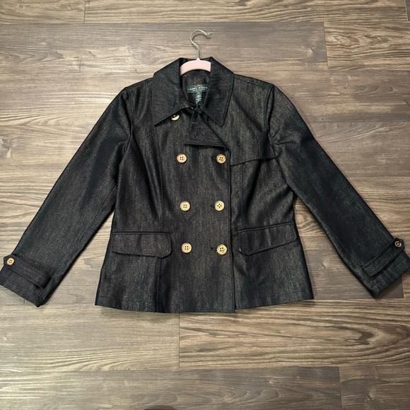 Lauren Ralph Lauren double-breasted metallic sparkle jean jacket size L P denim - Picture 1 of 7